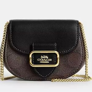 Coach Black and Brown Mini Bag with Gold Chain